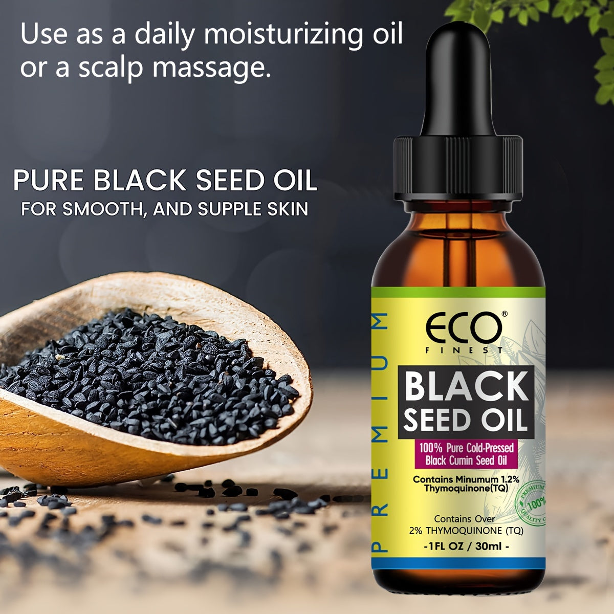 ECO FINEST Black Seed Oil – Cold-Pressed 100% Pure Black Cumin Seed Oil for Hair, Skin, and Body