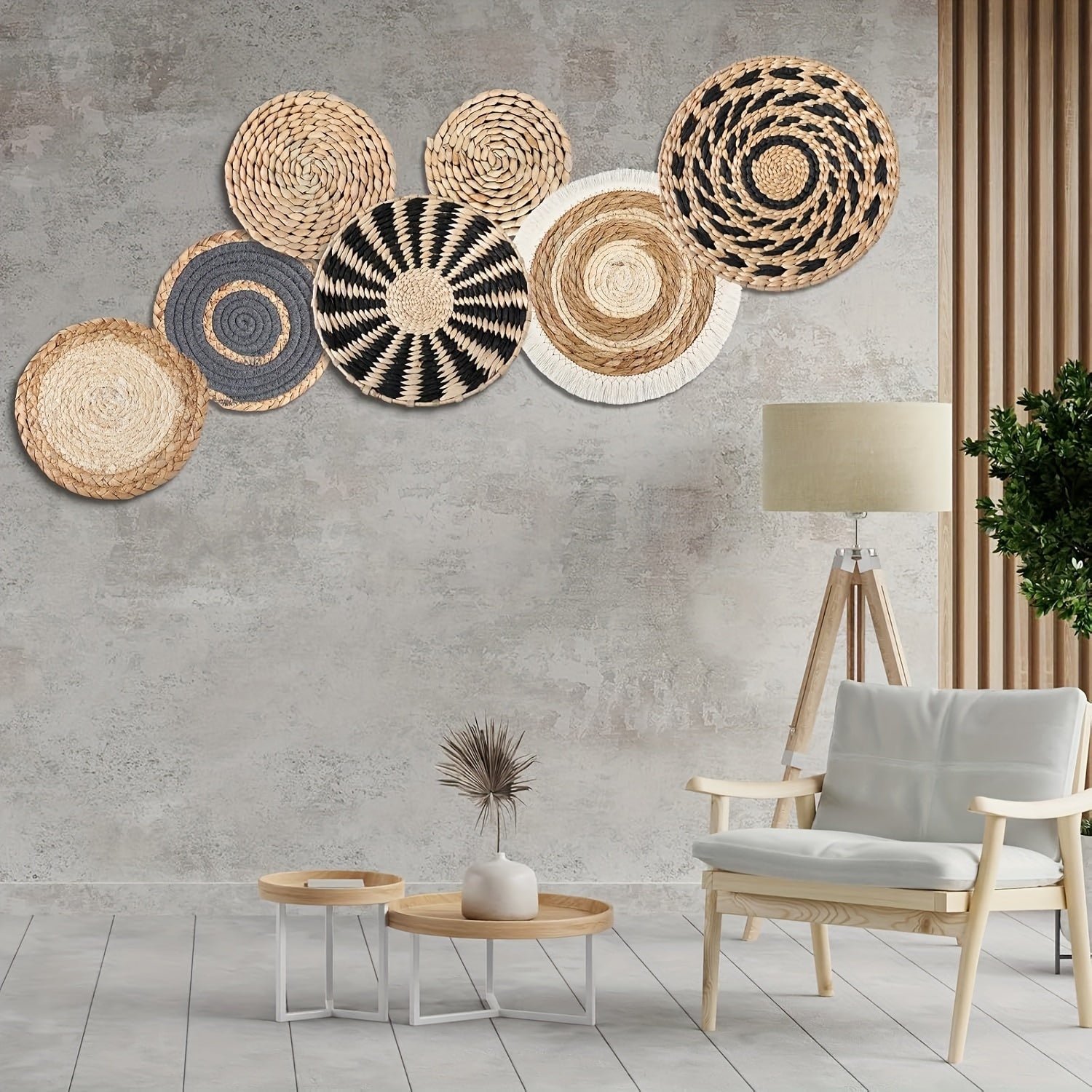 Bohemian Chic Wall Basket Set - 7pcs Handcrafted Woven Sea Grass Decor - Perfect for Eco-Friendly Wall Art & Home Decoration