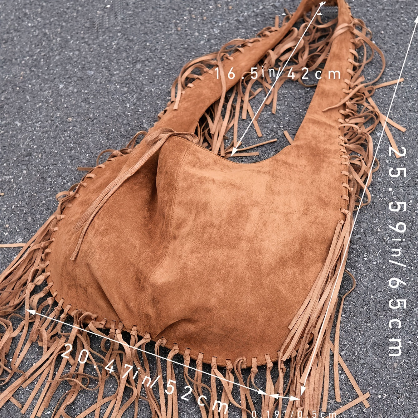 Boho-Chic Large Tote Bag with Fringe Detail - Vintage Velvet & Suede, Spacious Shoulder & Crossbody Design for Women