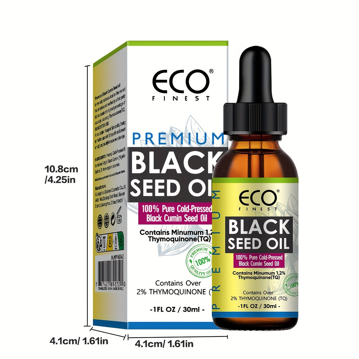 ECO FINEST Black Seed Oil – Cold-Pressed 100% Pure Black Cumin Seed Oil for Hair, Skin, and Body