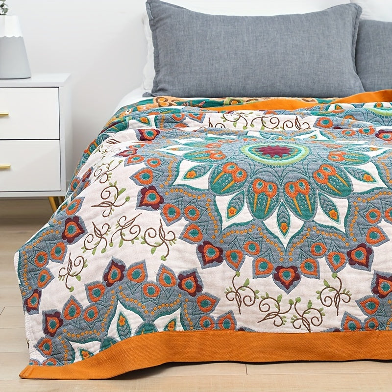 Contemporary Geometric-Pattern 100% Cotton Blanket - All-Season Hypoallergenic Bed Cover, Multipurpose Breathable Throw, Machine Washable Space-Themed Sofa Quilt