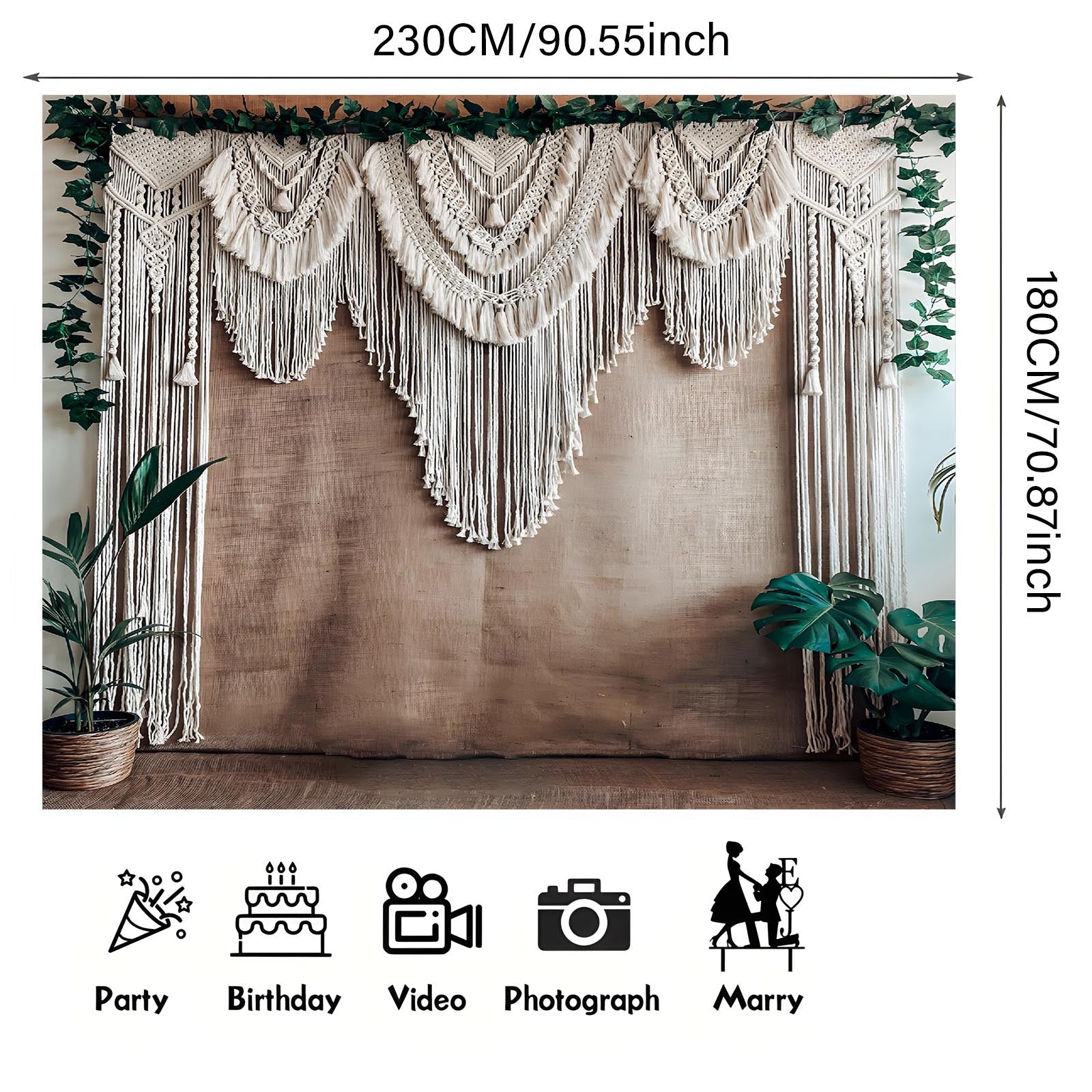 1pc Boho Chic Macrame Wall Hanging - Polyester Backdrop Banner for Wedding, Birthday, Anniversary, Indoor & Outdoor Use