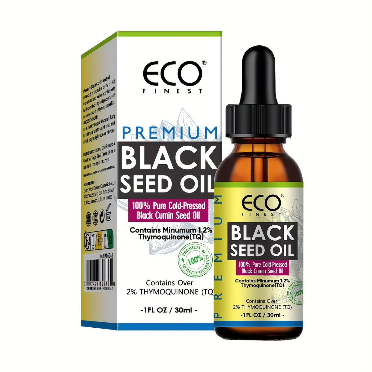 ECO FINEST Black Seed Oil – Cold-Pressed 100% Pure Black Cumin Seed Oil for Hair, Skin, and Body