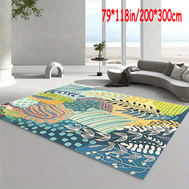 Vibrant Boho Leaf Art Soft Rug - Machine Washable, Non-Slip Decorative Carpet for Living Room, Bedroom, Hotel, and Coffee Shop