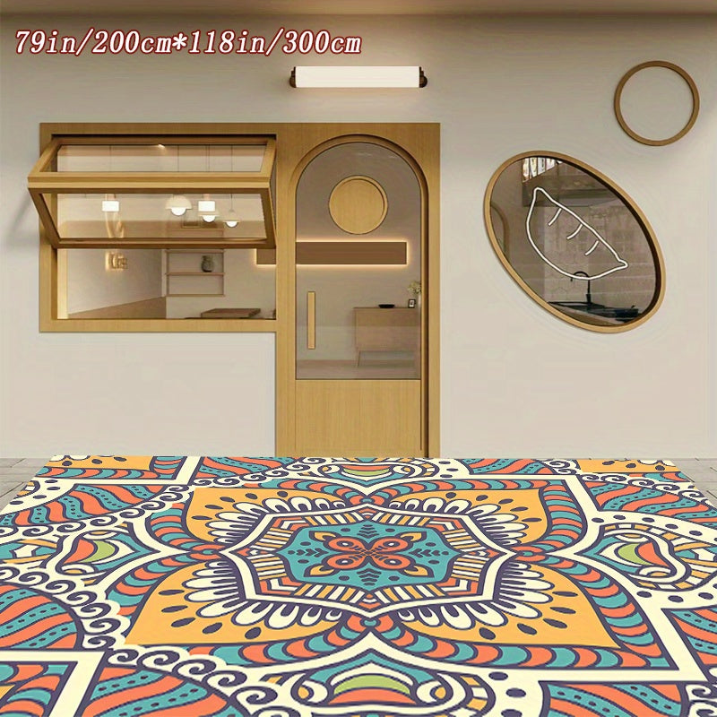 Retro Ethnic Rug - Moroccan Mandala Pattern, Non-Slip, Machine Washable Indoor Carpet for Bedroom, Living Room, and More