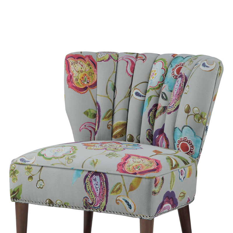 Channel Back Floral Boho Slipper Chair - Vibrant Upholstery, Comfortable Tufted Back, Perfect Accent for Living Room or Bedroom