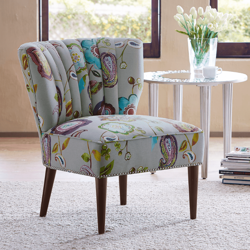 Channel Back Floral Boho Slipper Chair - Vibrant Upholstery, Comfortable Tufted Back, Perfect Accent for Living Room or Bedroom