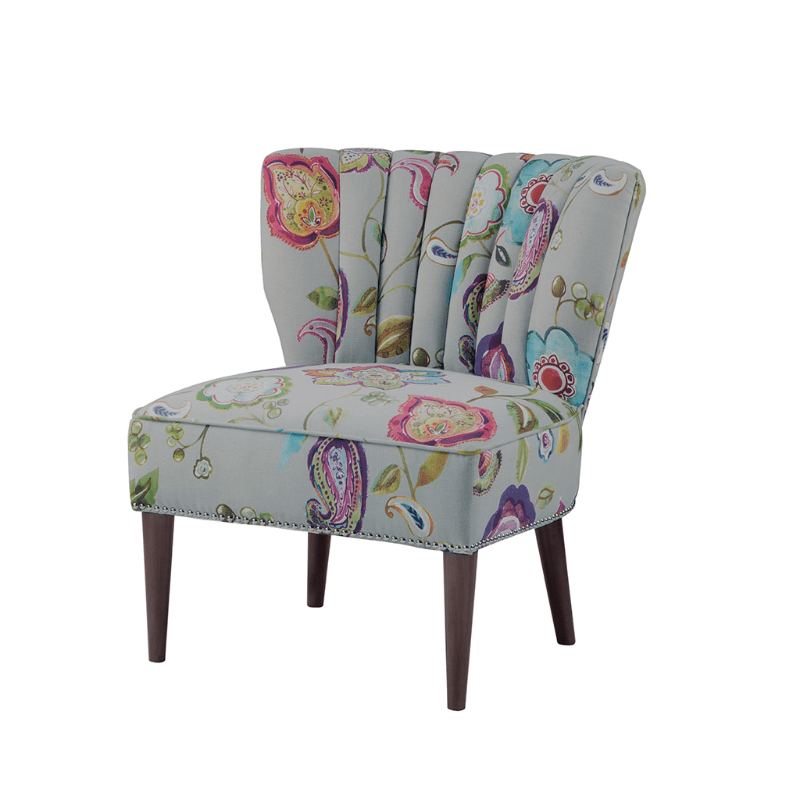 Channel Back Floral Boho Slipper Chair - Vibrant Upholstery, Comfortable Tufted Back, Perfect Accent for Living Room or Bedroom