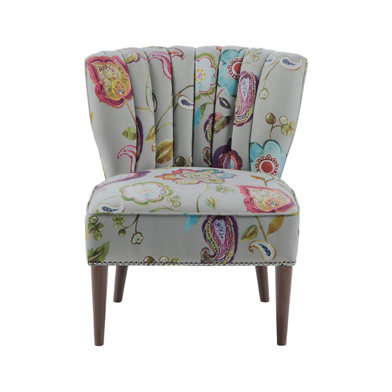 Channel Back Floral Boho Slipper Chair - Vibrant Upholstery, Comfortable Tufted Back, Perfect Accent for Living Room or Bedroom