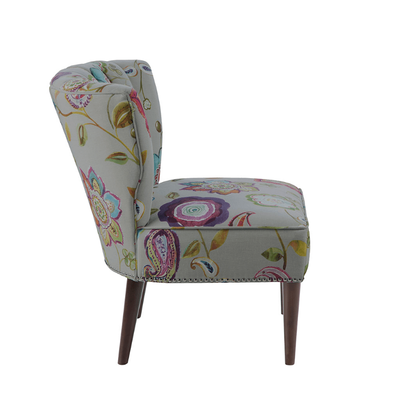 Channel Back Floral Boho Slipper Chair - Vibrant Upholstery, Comfortable Tufted Back, Perfect Accent for Living Room or Bedroom