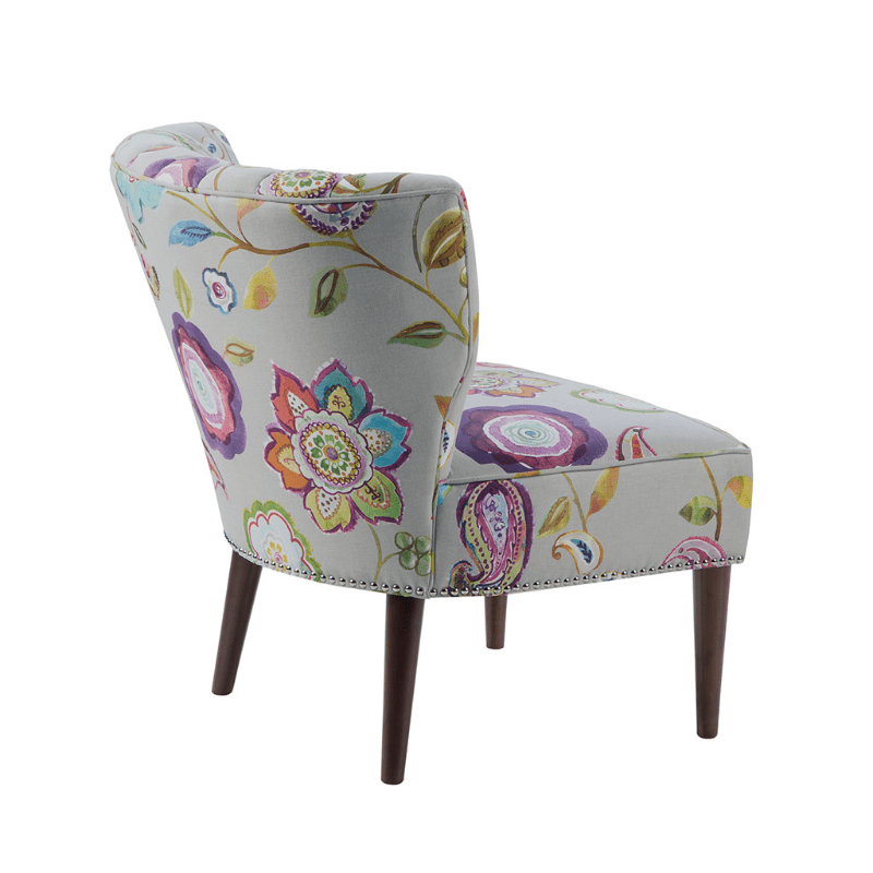 Channel Back Floral Boho Slipper Chair - Vibrant Upholstery, Comfortable Tufted Back, Perfect Accent for Living Room or Bedroom