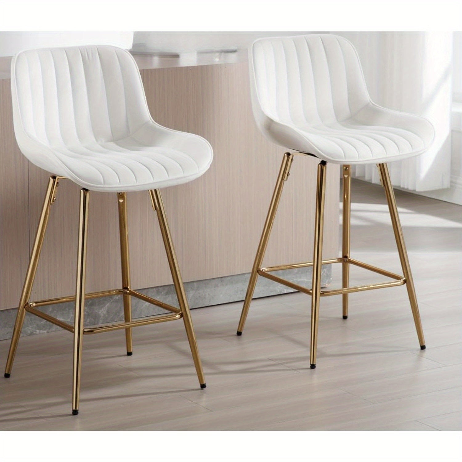 Set of 2 Modern 32-Inch Swivel Velvet Barstools with Backrest – Gold Footrest Bar Height Chairs for Kitchen Island, Home Bar, or Pub