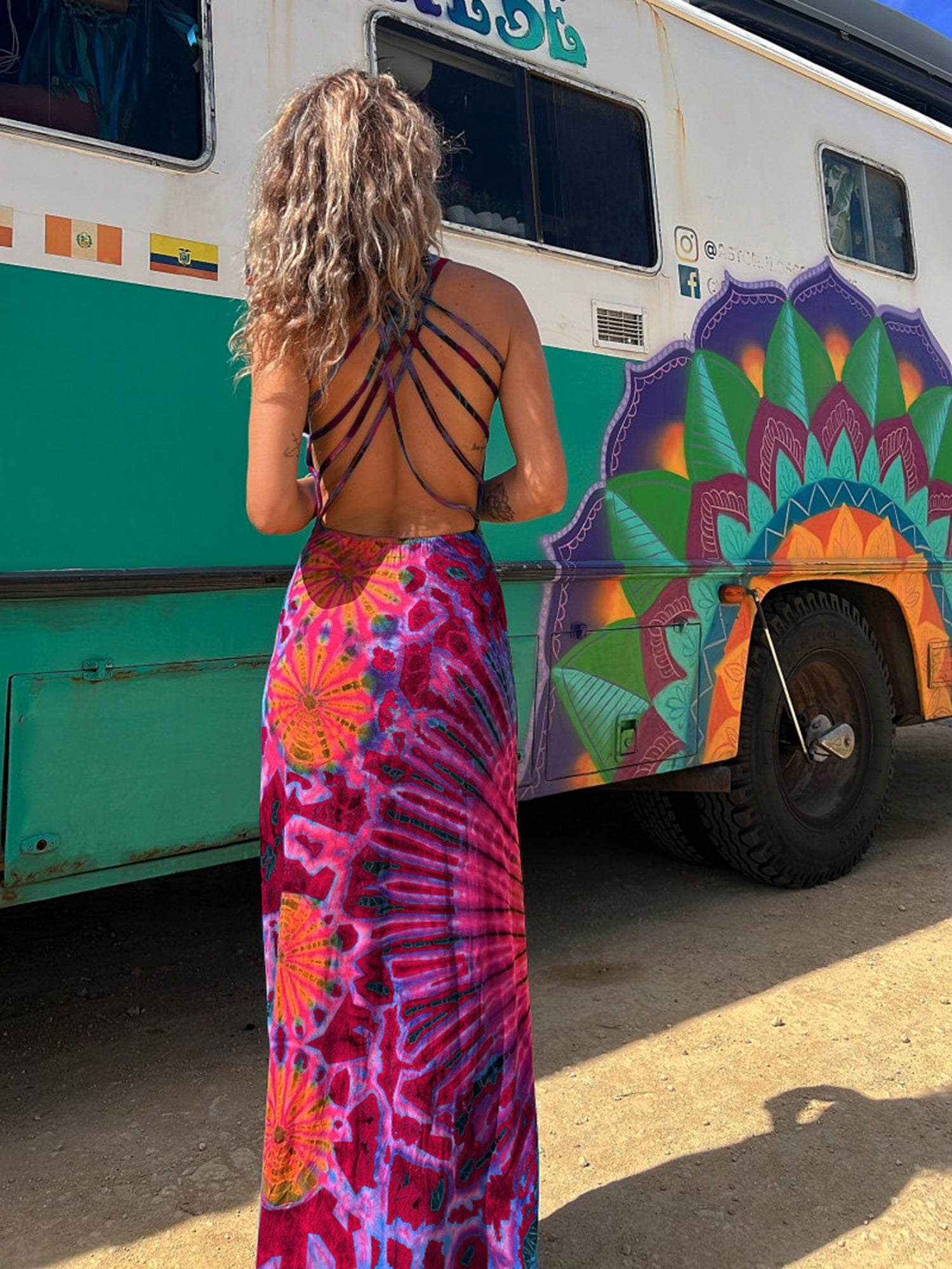 Women's Summer Tie-Dye Long Dress - Casual U-Neck Sleeveless Cross Backless Fashion