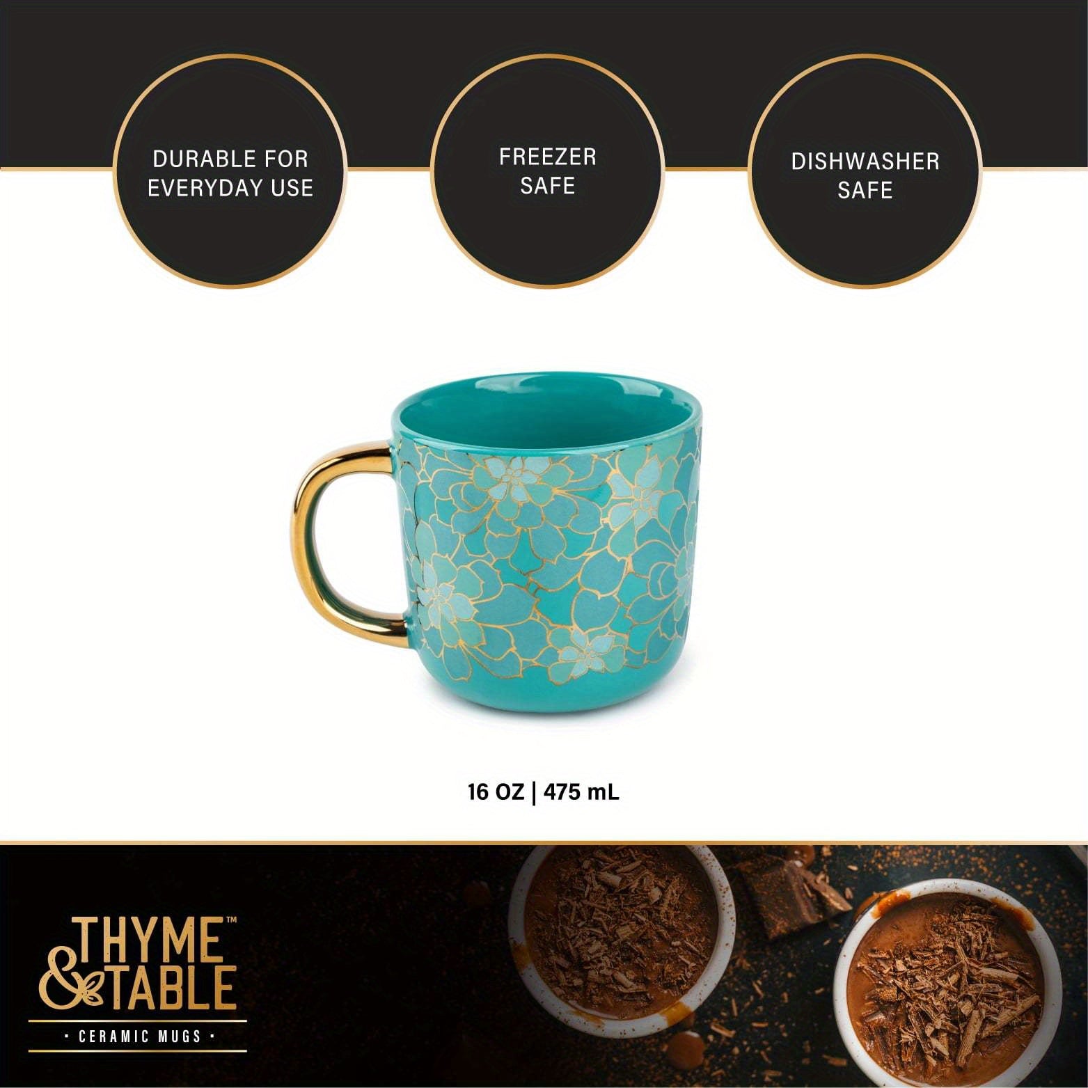 Boho Chic Coffee Mug - 16 fl oz, Teal & Gold with Succulent Design - Stylish Ceramic Mug for Home or Office