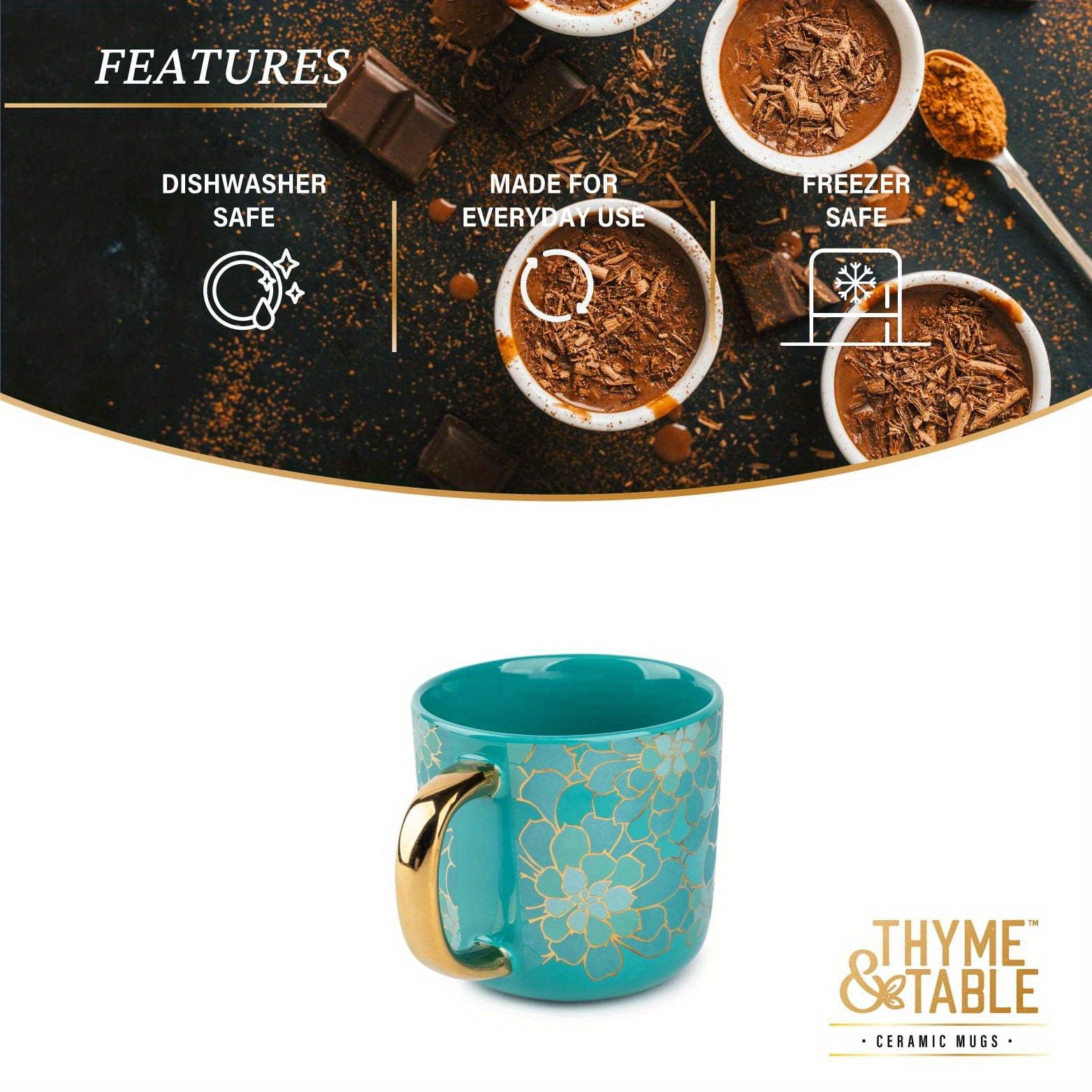 Boho Chic Coffee Mug - 16 fl oz, Teal & Gold with Succulent Design - Stylish Ceramic Mug for Home or Office