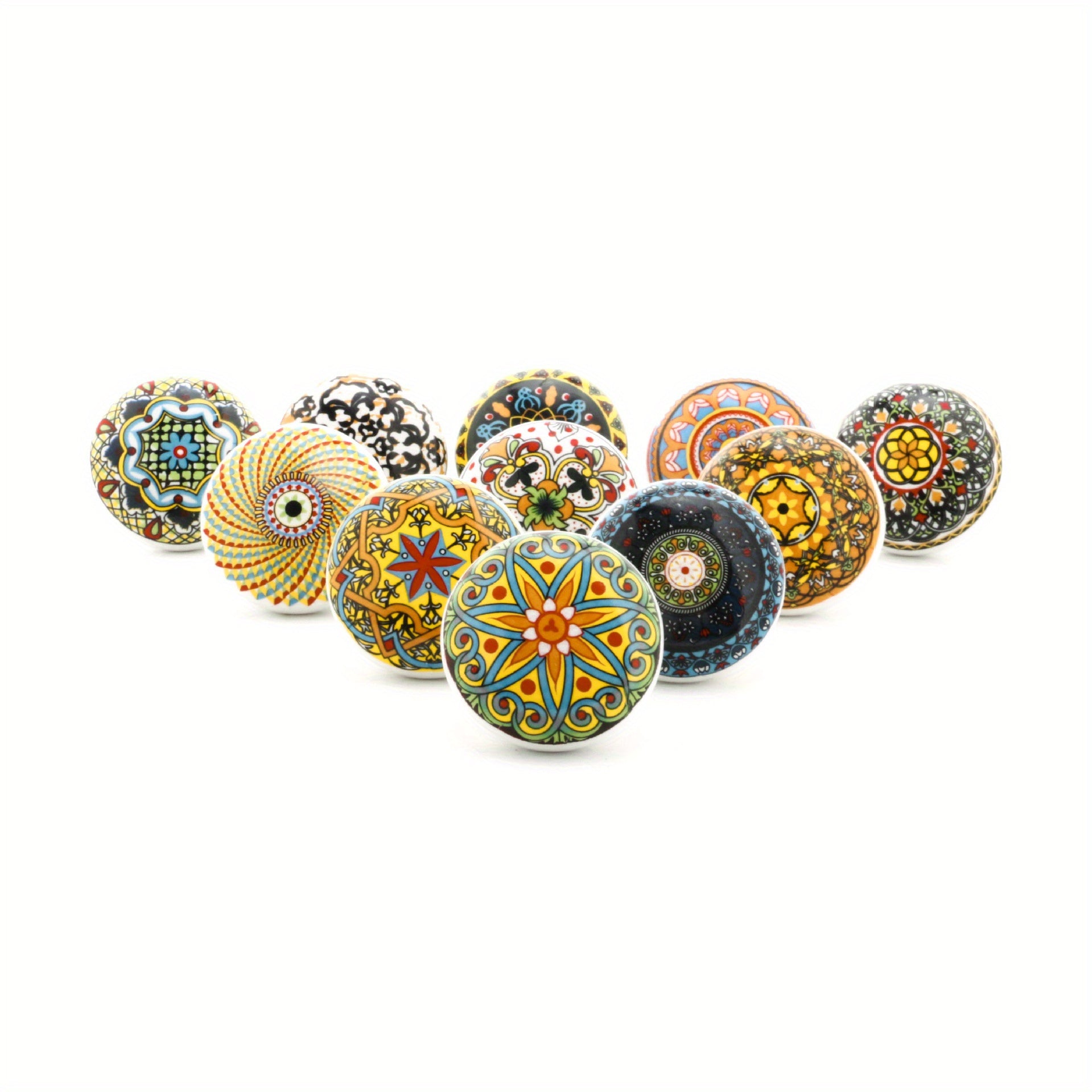 10pcs Bohemian Round Ceramic Drawer Cabinet Knobs - Small Antique Finish Handles with Metal Hardware for Cupboards & Furniture