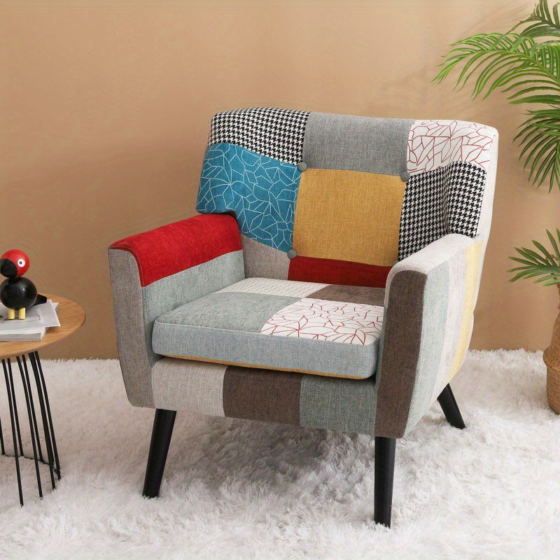 Patchwork Panache Upholstered Armchair - Elegant & Cozy Accent Chair with Unique Multicolor Design for Living Room, Bedroom, or Office