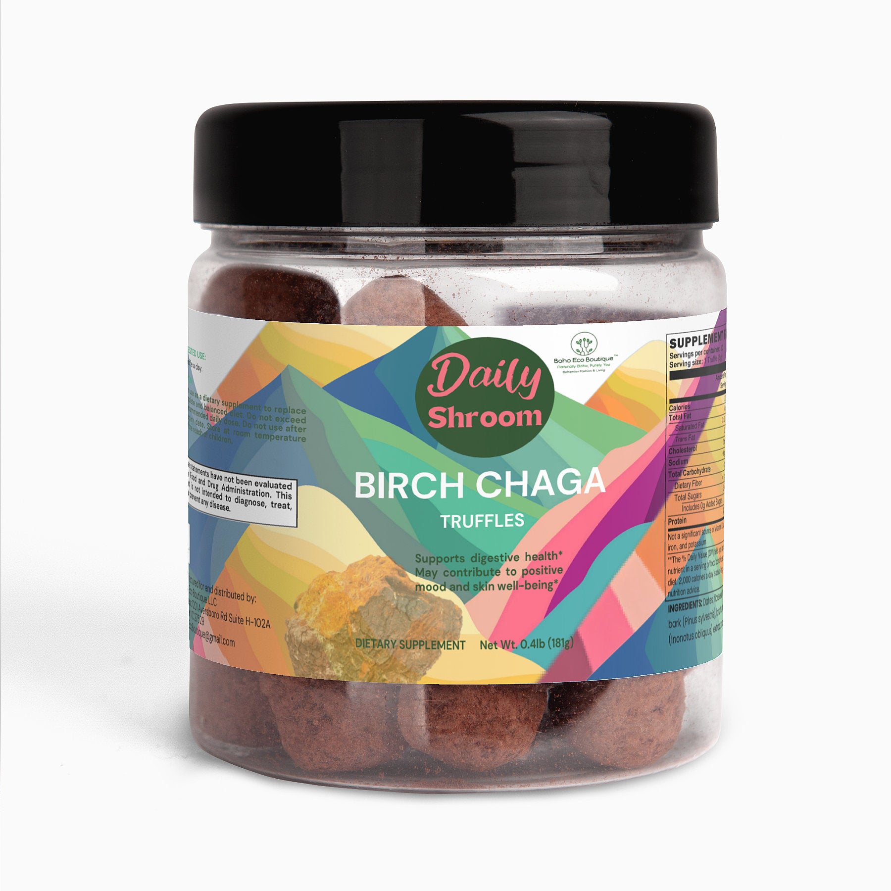 Daily Shroon Birch Chaga Truffles – Premium Digestive & Immune Support Supplement – Natural Adaptogen for Gut Health, Antioxidants & Energy Boost – Vegan, Non-GMO Superfood Blend | Boho Eco Boutique