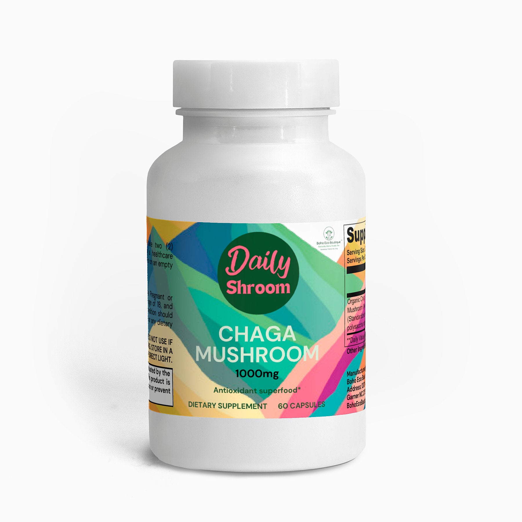 Daily Shroom Chaga Mushroom Capsules | Mushroom Nootropics- 60 Vegan Capsules, Organic Non GMO, Immune Support, Digestive Health, Plant-Based, Vegan, 400mg Polysaccharides