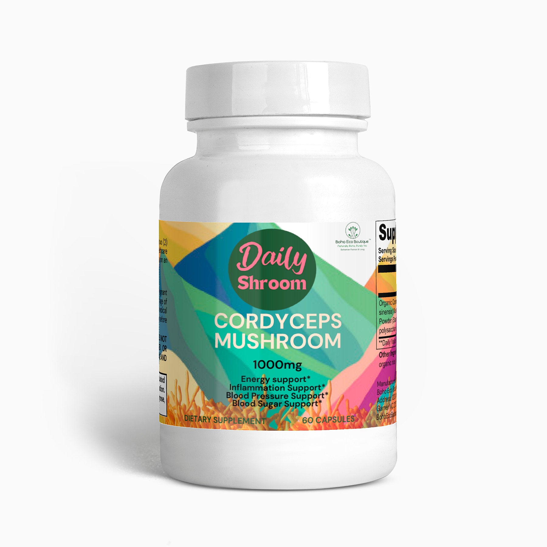 Daily Shroom by Boho Eco Boutique | Premium Cordyceps Mushroom Capsules |Natural Energy, Stamina & Immune Support – Vegan, Non-GMO, Adaptogenic Supplement for Performance & Endurance – 60 Count