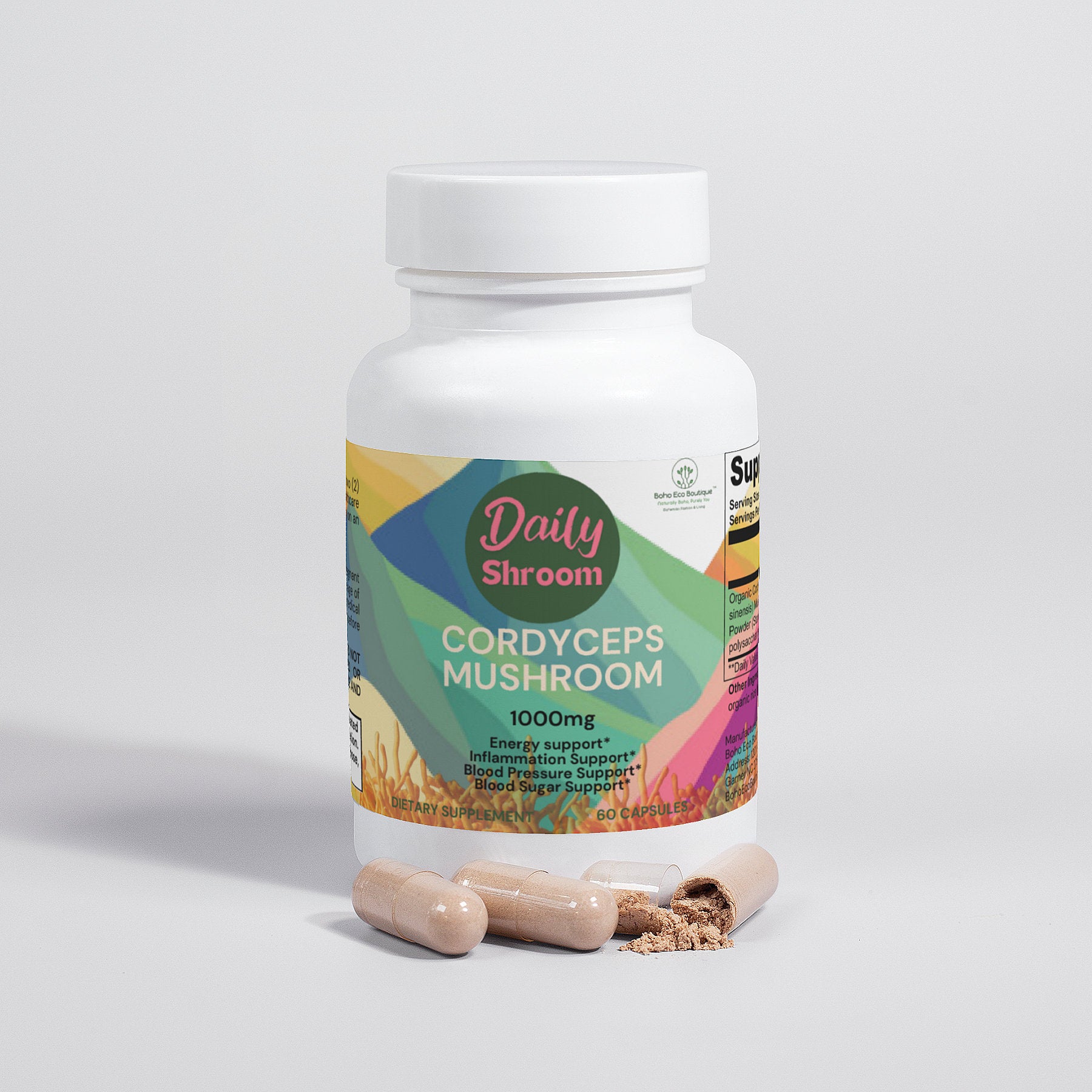 Daily Shroom by Boho Eco Boutique | Premium Cordyceps Mushroom Capsules |Natural Energy, Stamina & Immune Support – Vegan, Non-GMO, Adaptogenic Supplement for Performance & Endurance – 60 Count