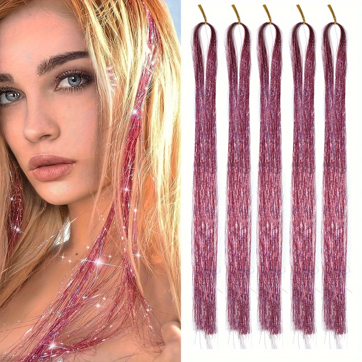 A Set of 5pcs 42-inch Golden Silvery Wire Hair Shiny Sequins Tassels- Heat-Resistant Synthetic Fiber for Christmas & Halloween Parties