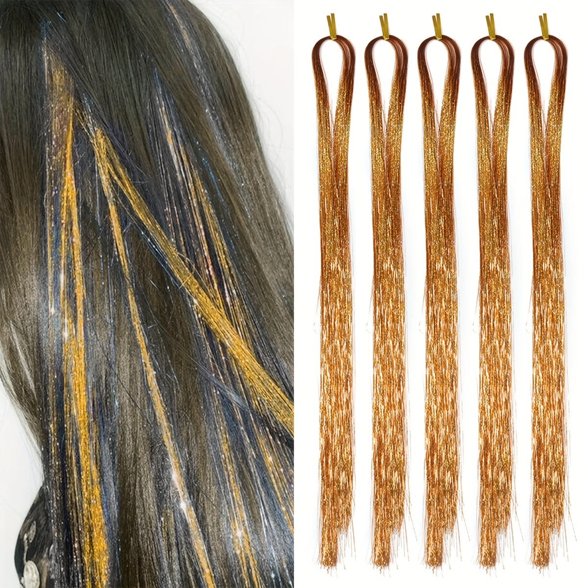 A Set of 5pcs 42-inch Golden Silvery Wire Hair Shiny Sequins Tassels- Heat-Resistant Synthetic Fiber for Christmas & Halloween Parties