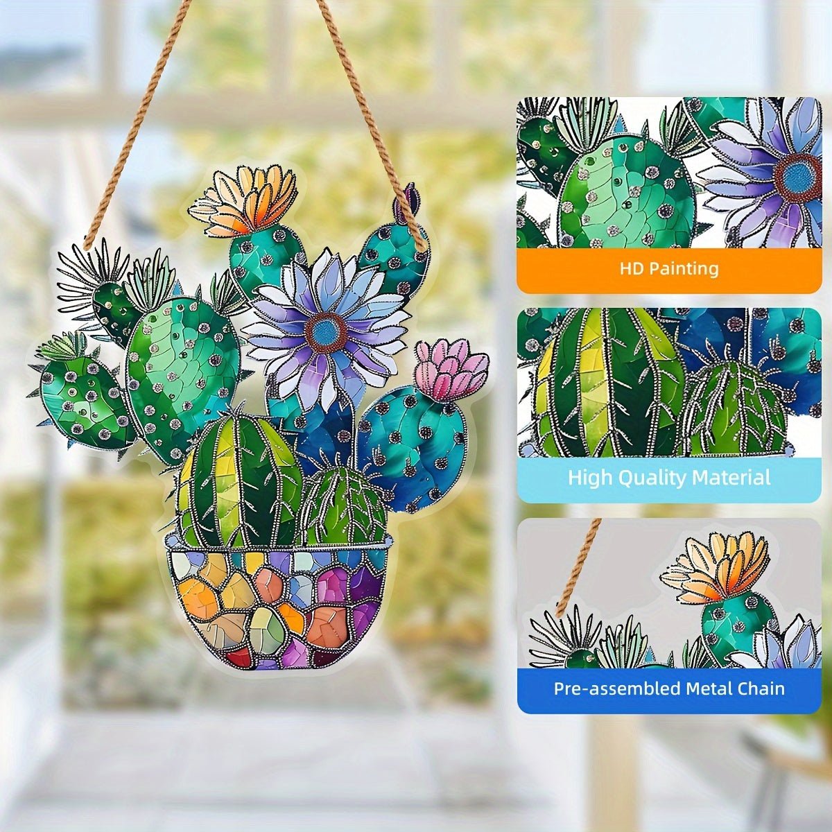 customized - 1pc, Cactus Stained Window Hanging, Cactus Suncatcher Window, Stained Suncatcher Indoor Outdoor Home Decor Garden Decoration, Cactus Pot Decor - Boho Eco Boutique™ - customized - Boho Eco Boutique™ - A - 