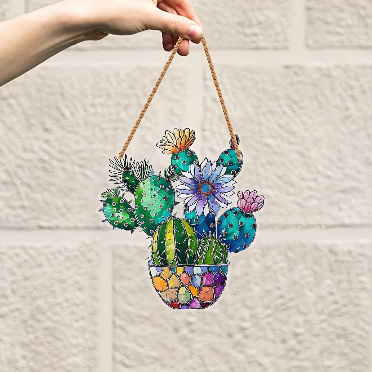 customized - 1pc, Cactus Stained Window Hanging, Cactus Suncatcher Window, Stained Suncatcher Indoor Outdoor Home Decor Garden Decoration, Cactus Pot Decor - Boho Eco Boutique™ - customized - Boho Eco Boutique™ - A - 