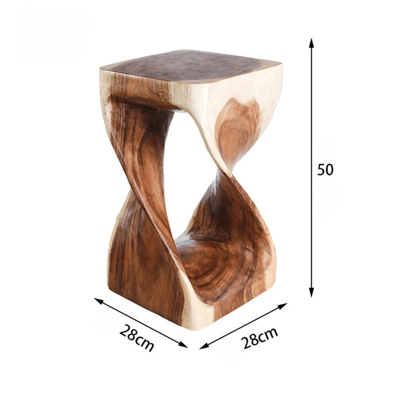 Thailand Solid Wood Low Stool - Creative Log Side Table with Root Carving Design, Natural Wood Stump Accent for Home or Office