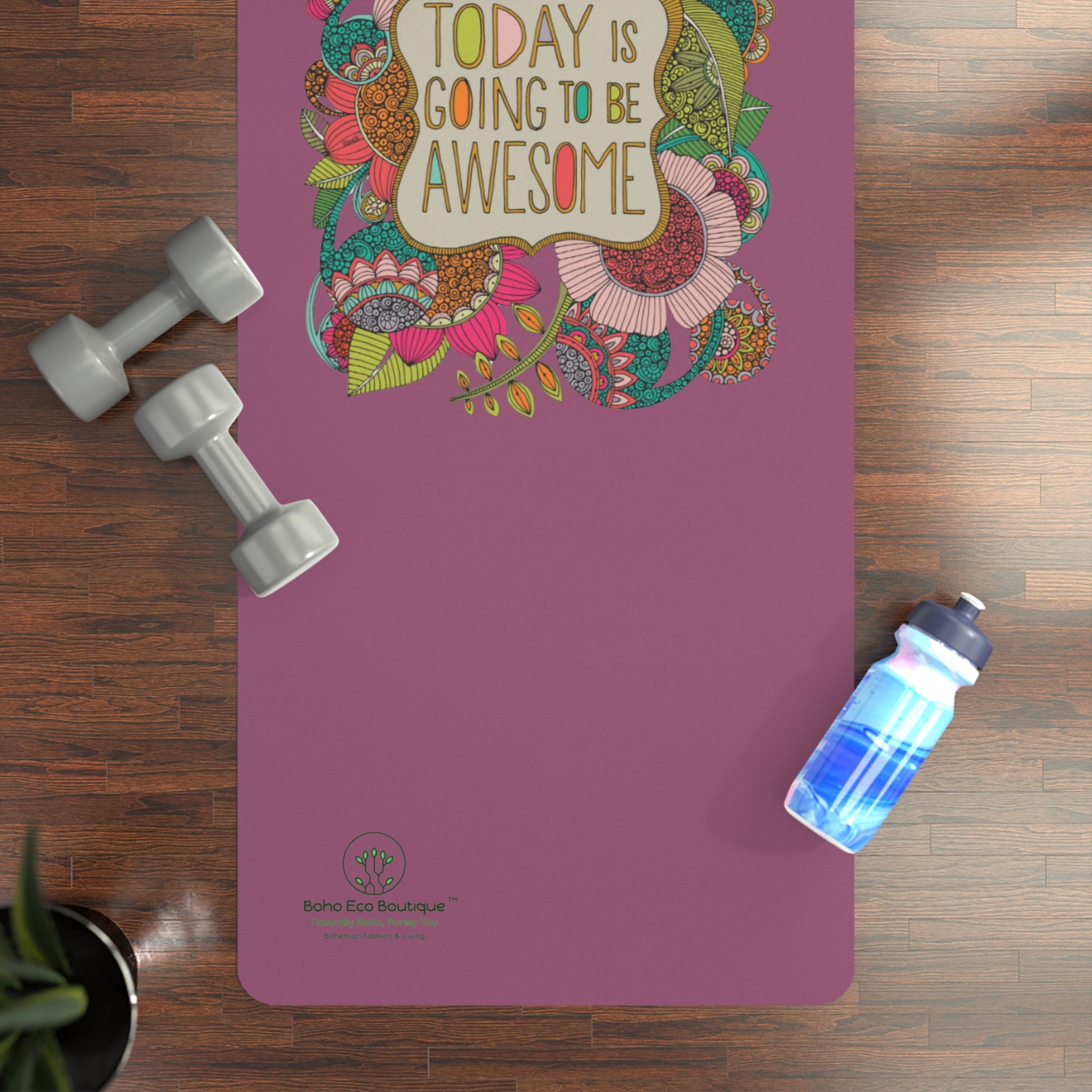 Yoga Mat, Boho Eco Boutique Custom Designed Mat with Positive Message. Eco-Friendly Rubber Mat for Yoga Practice, Meditation, Fitness