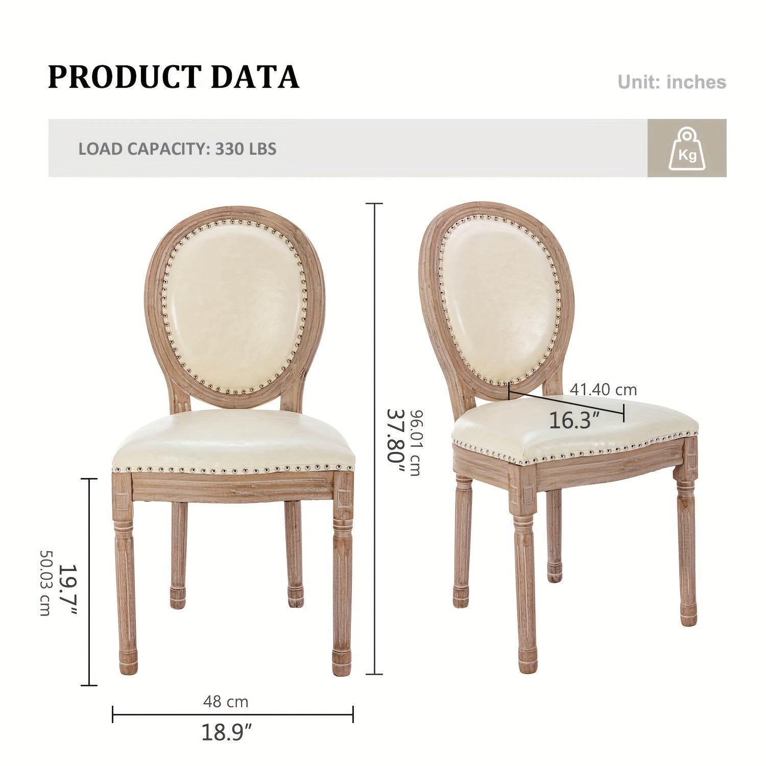 Set of 2 French Country Oval Side Chairs - Farmhouse Fabric Upholstery with Round Back & Solid Wood Legs - Versatile Dining Chairs for Kitchen, Bedroom & Dining Room