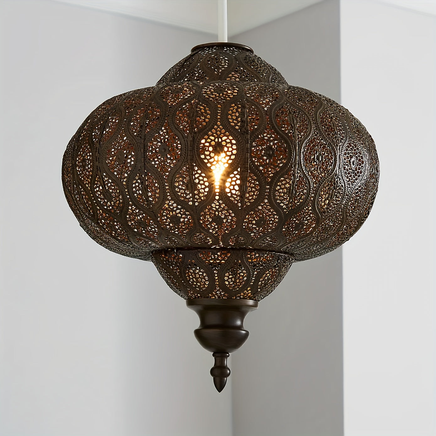 Lucena Fretwork Modern Drum Pendant Shade – Antique Bronze Finish, Battery-Free Design