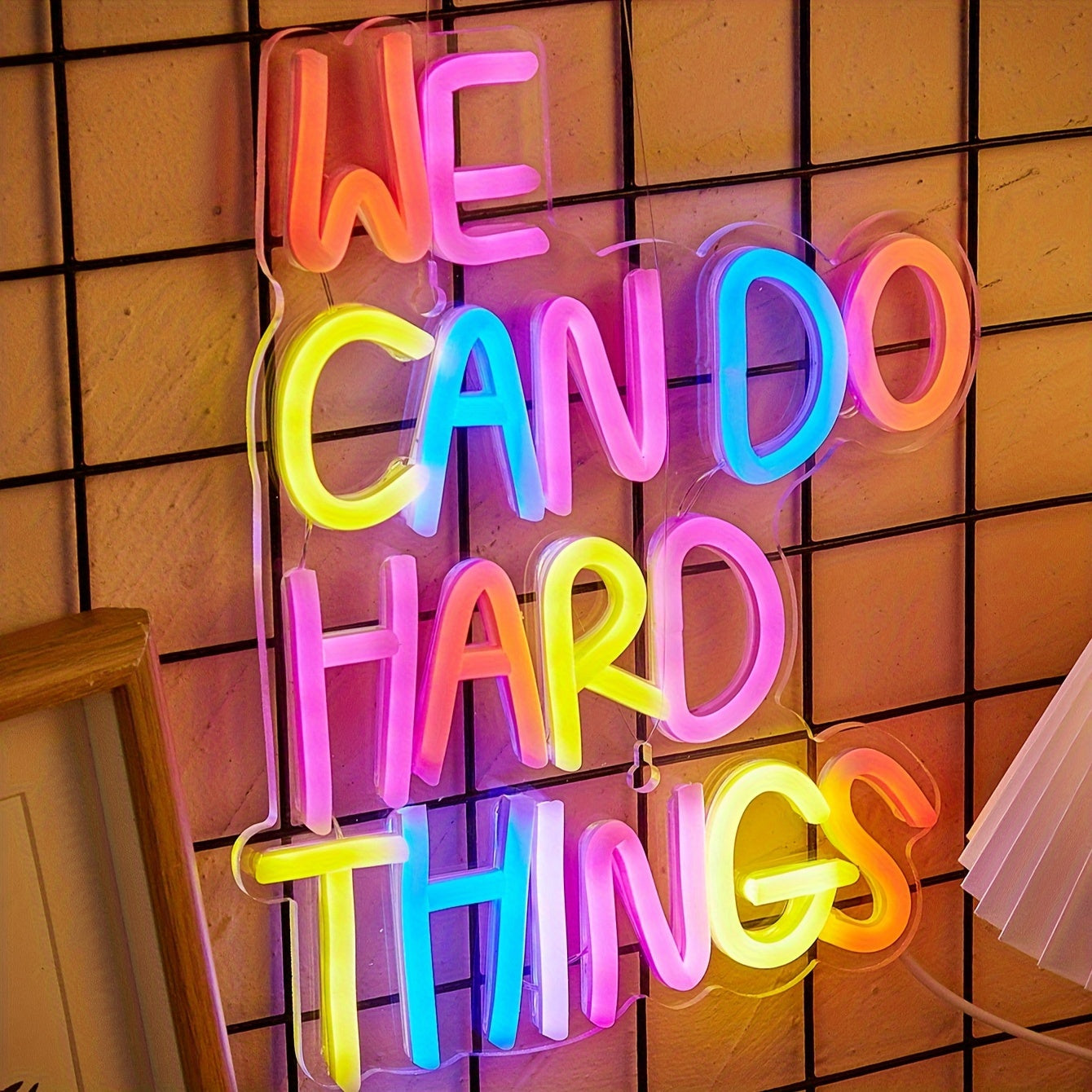 We Can Do Hard Things LED Neon Sign - USB Powered Decorative Wall Light with Metal Finish, Ideal for Bedroom, Party, Wedding Decor