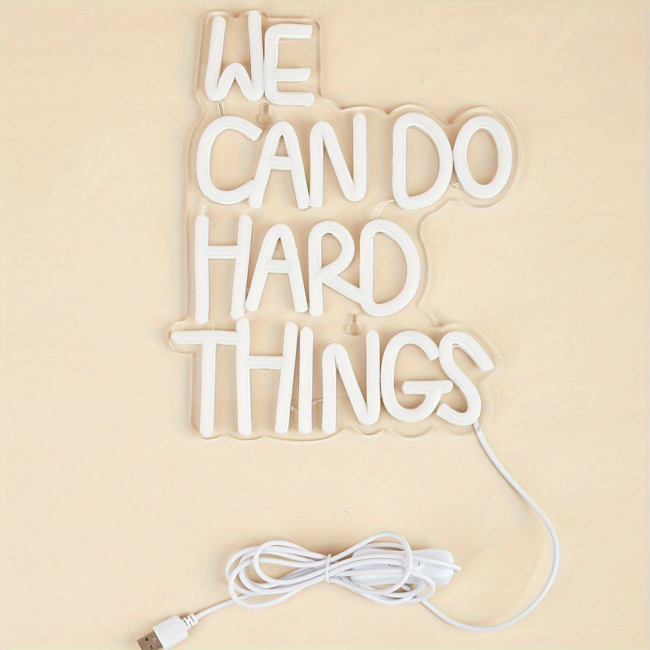 We Can Do Hard Things LED Neon Sign - USB Powered Decorative Wall Light with Metal Finish, Ideal for Bedroom, Party, Wedding Decor