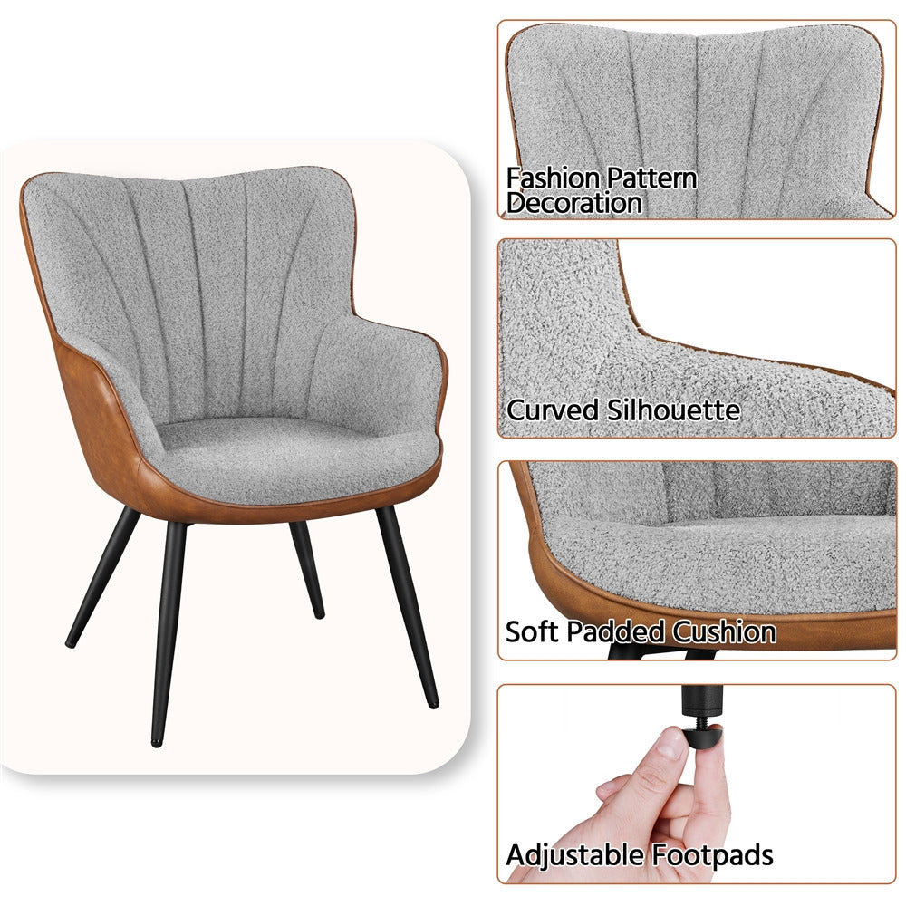 Modern Upholstered Accent Chair - Fabric & Faux Armchair with Curved Back and Metal Legs for Living Room or Bedroom