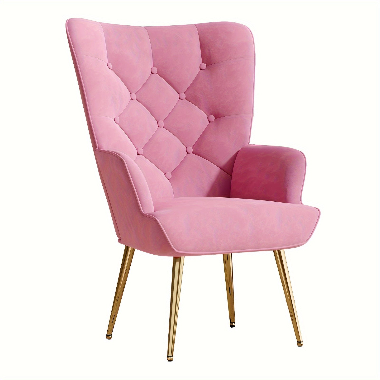 Velvet Accent Chair - Mid-Century Modern Tufted Wingback Armchair with High Backrest and Metal Legs, Upholstered Living Room or Bedroom Chair