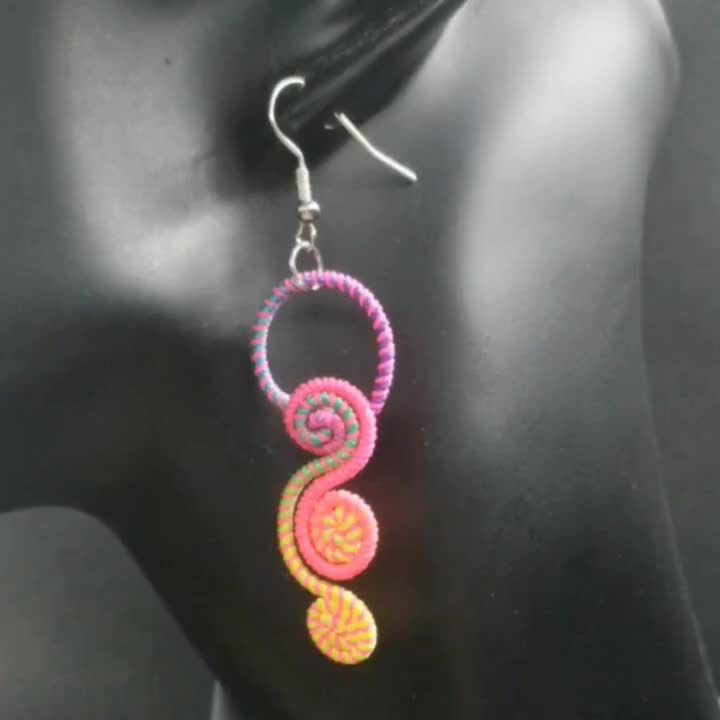 Boho Hand-Woven Cloud-Shaped Pendant Earrings - Polyester Twisted Spiral Dangle, Perfect for Everyday & Holiday Wear