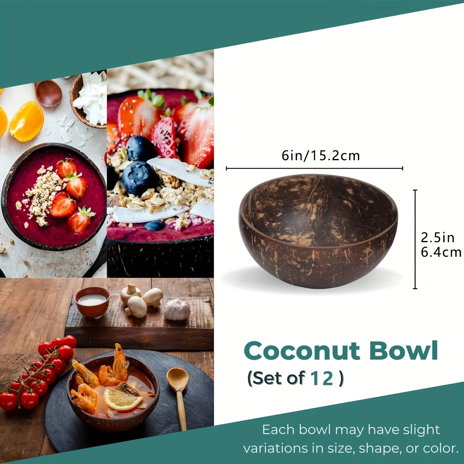 Handmade Coconut Bowls – Set of 3/12 – Eco-Friendly Natural Handmade Coconut Shell Bowls for Dining, Serving, or Decor