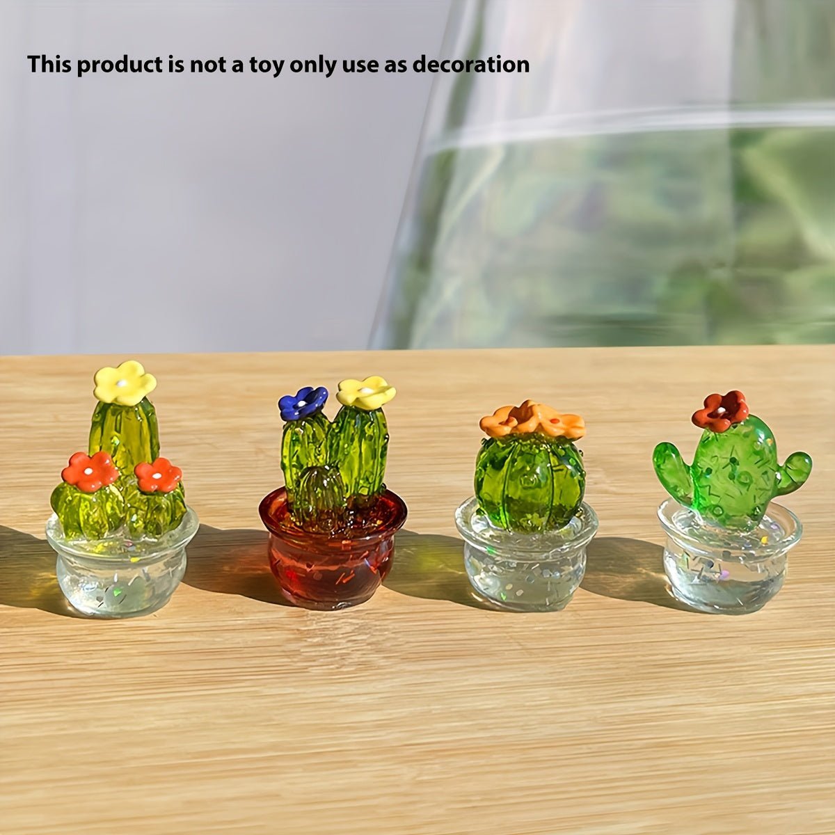 decor - 4pcs Transparent Cactus Resin Ornaments Toys, Cute Ornaments, Home Living Room Bar Cafe Decoration Ornaments, Room Decor Desktop Display Ornaments Novelty Toys - Boho Eco Boutique™ - decor - Boho Eco Boutique™ - 4pcs - 