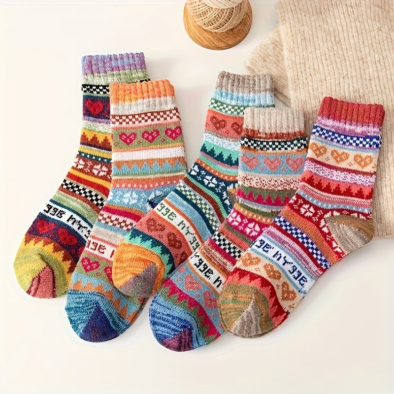 socks - 5 Pairs of Women's Ultrasoft Heart Print Socks - Cozy & Stylish, Perfect for Everyday Wear - Boho Eco Boutique™ - socks - Boho Eco Boutique™ - 5 Pairs Of Mixed Colors - One - size - 