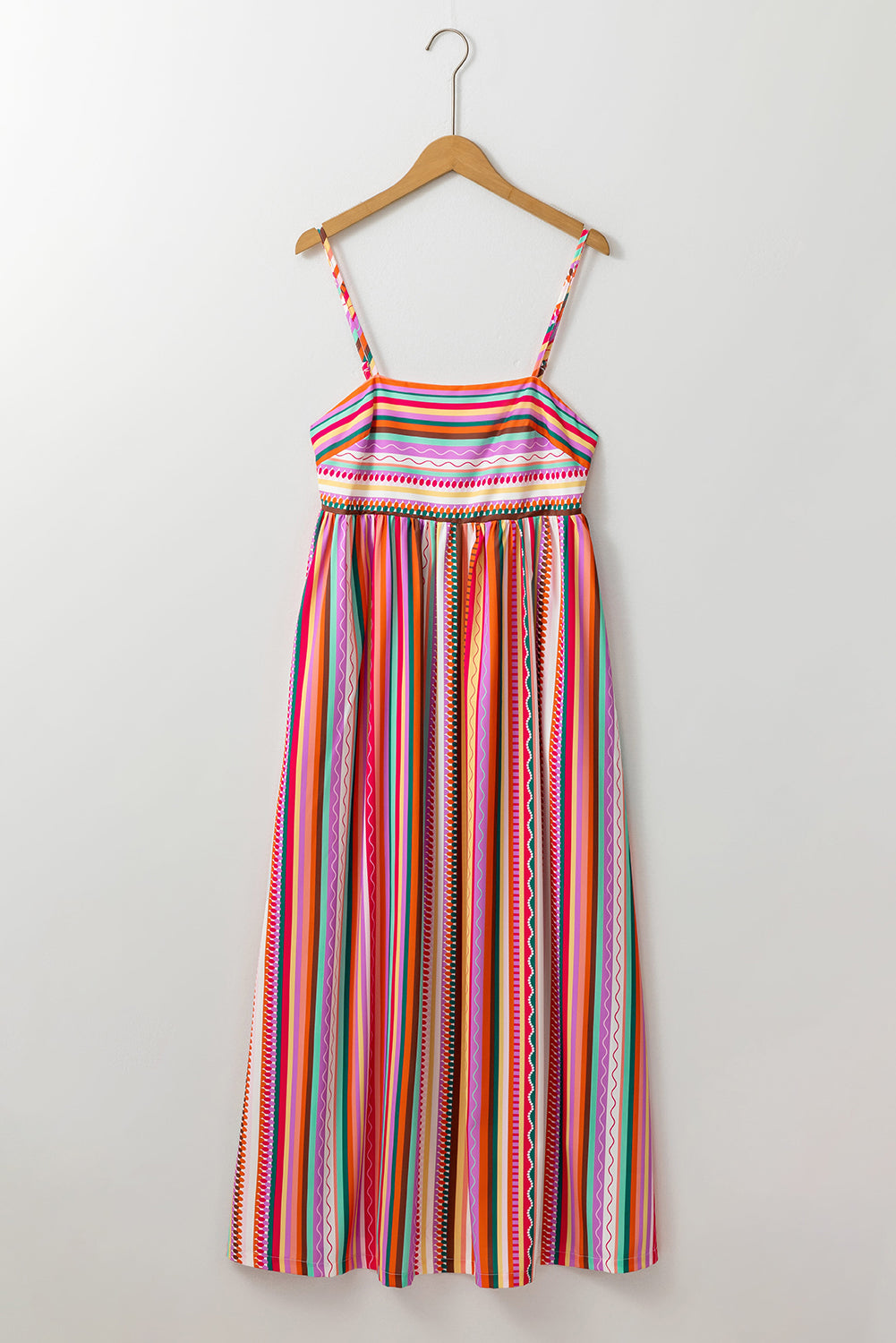 Vibrant Multicolor Boho Striped Maxi Dress with Spaghetti Straps and Smocked Back - Perfect for Beach Days and Summer Festivals