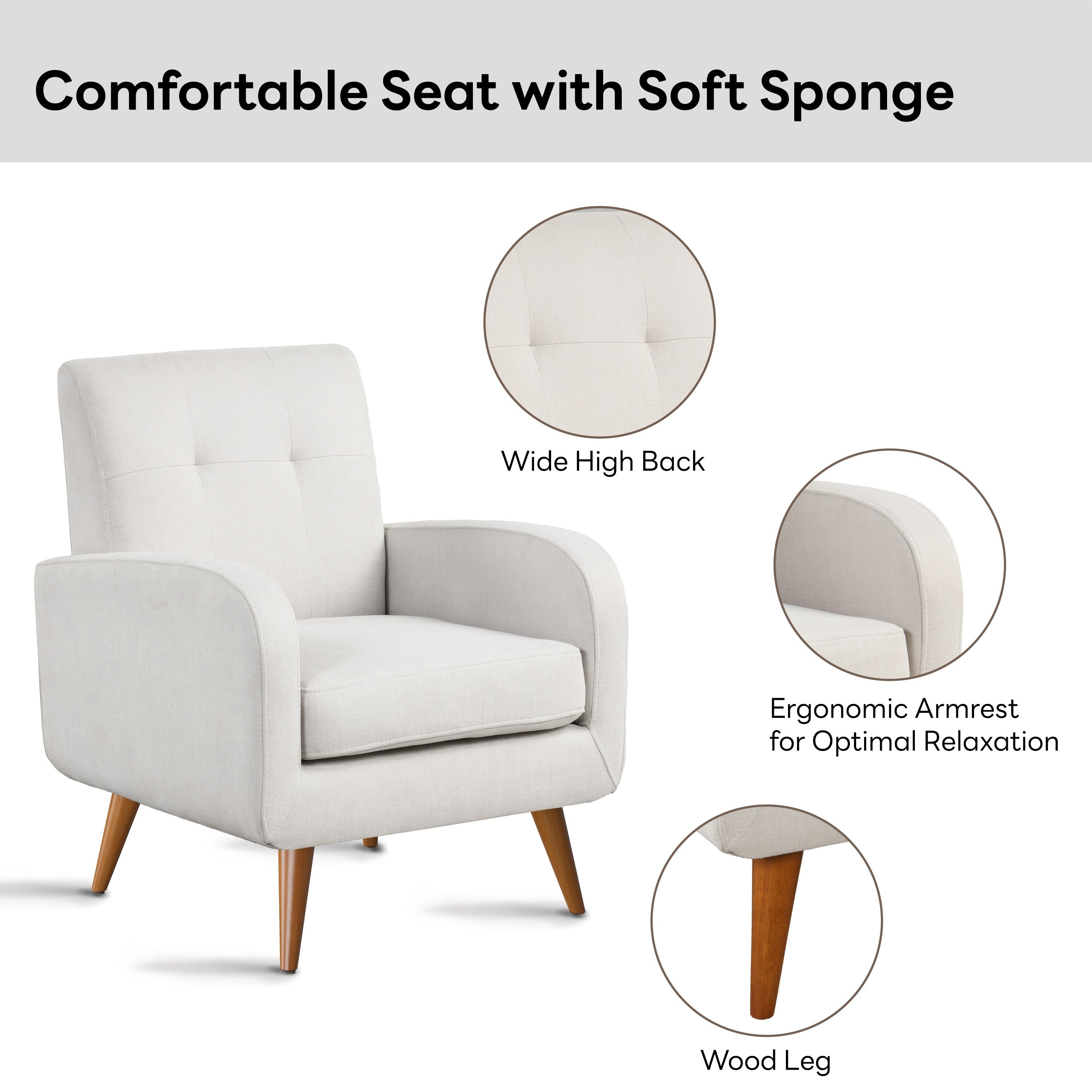 Contemporary Accent Chair, Plush Upholstered Living Room Chair, Single Sofa With Wooden Legs And Lounge Seating, Ideal Armchair For Bedroom, Reading Nook, Or Office