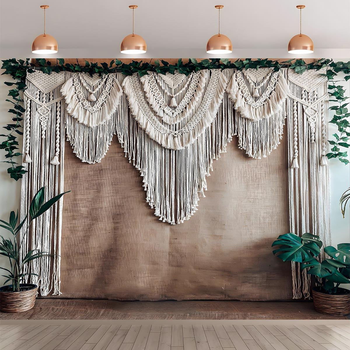 1pc Boho Chic Macrame Wall Hanging - Polyester Backdrop Banner for Wedding, Birthday, Anniversary, Indoor & Outdoor Use