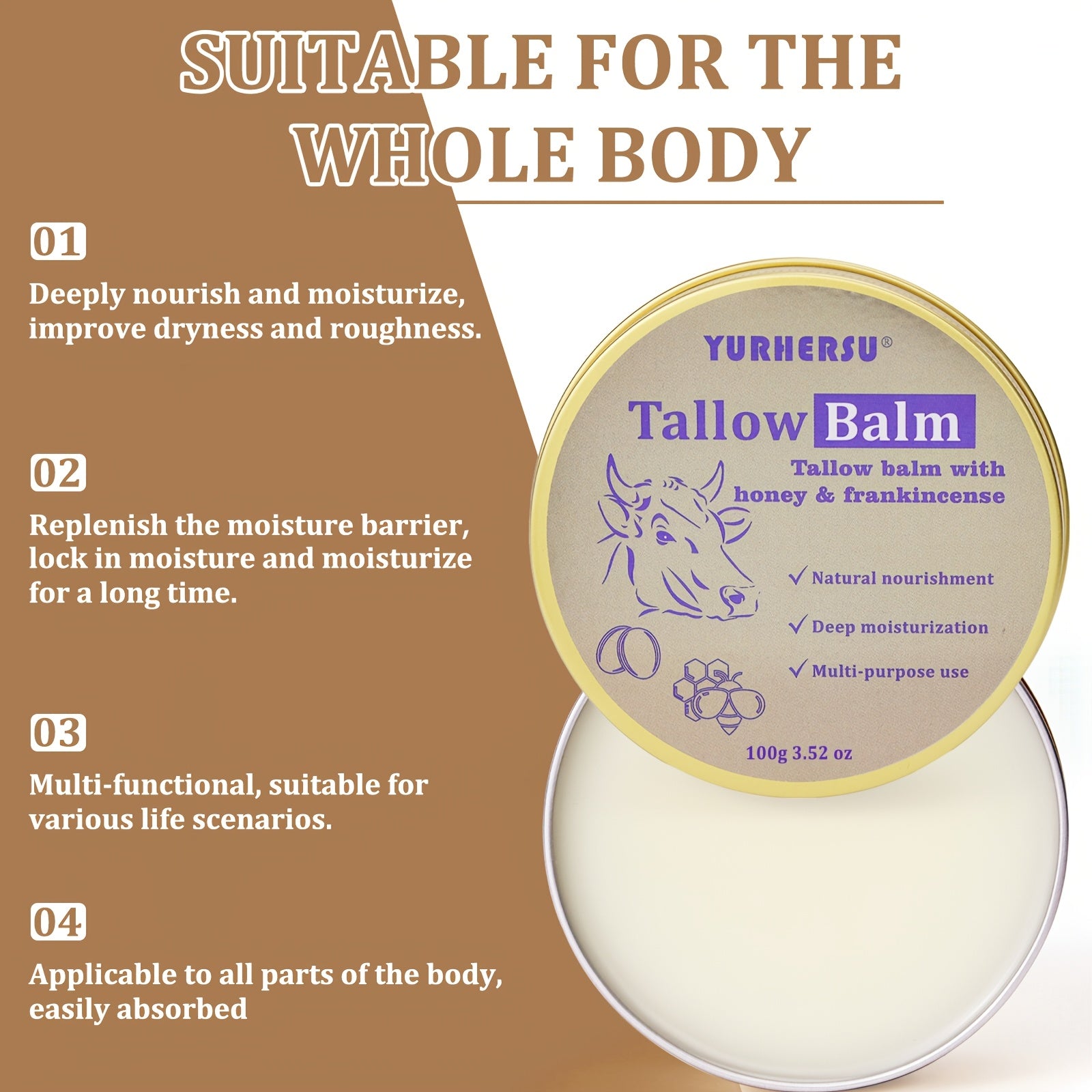 Tallow Balm 3.38 oz – All-Purpose Skin Care with Olive Oil & Vitamin E