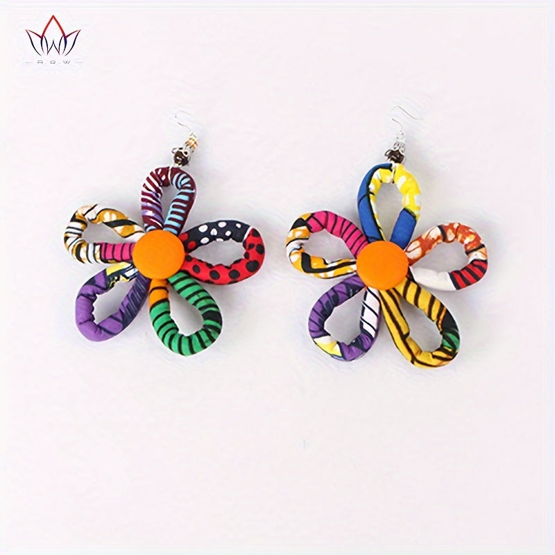 Bohemian Style Flower Dangle Earrings - Colorful Print Cotton Rope with Stainless Steel Hooks, Perfect for Festive Occasions & Everyday Chic