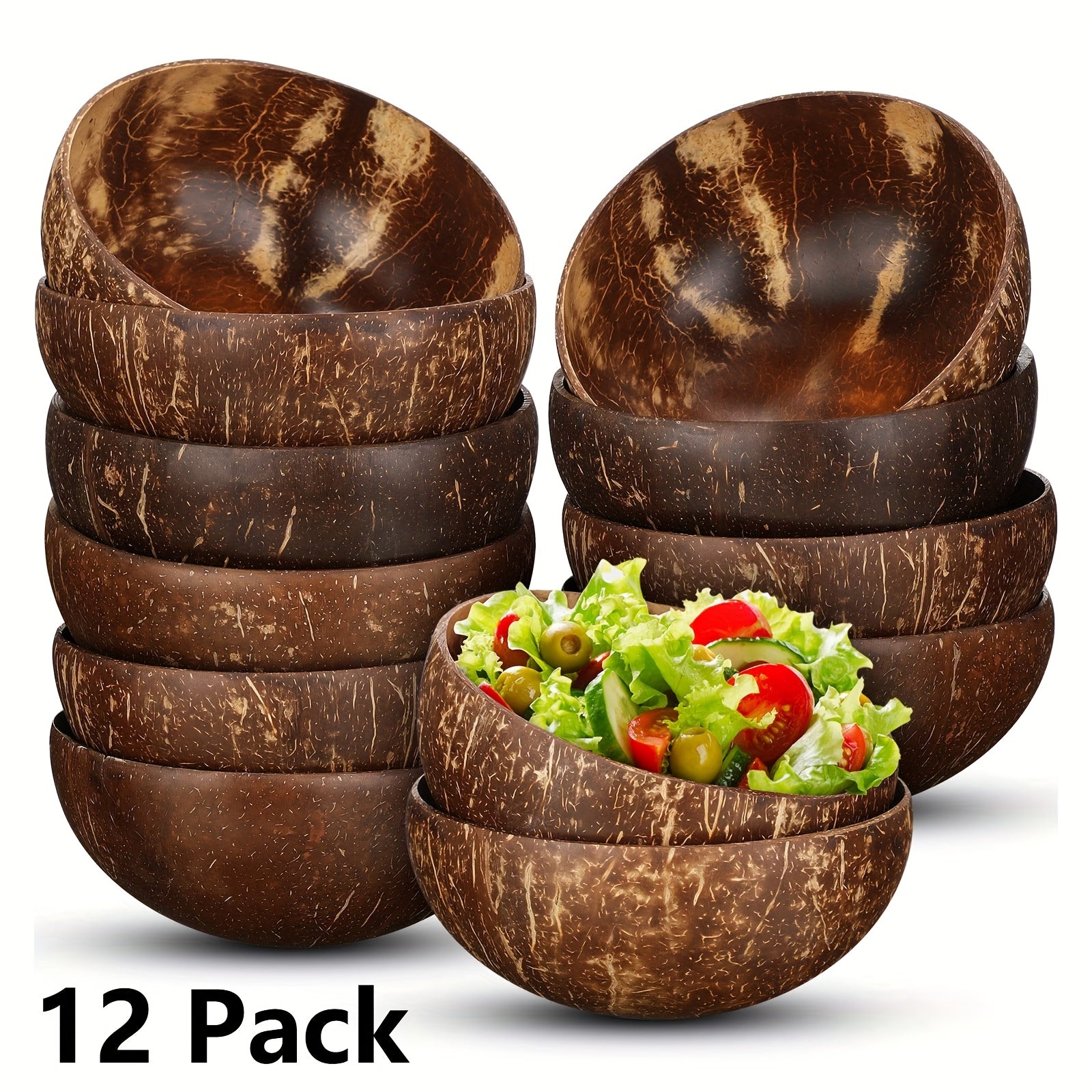 Handmade Coconut Bowls – Set of 3/12 – Eco-Friendly Natural Handmade Coconut Shell Bowls for Dining, Serving, or Decor