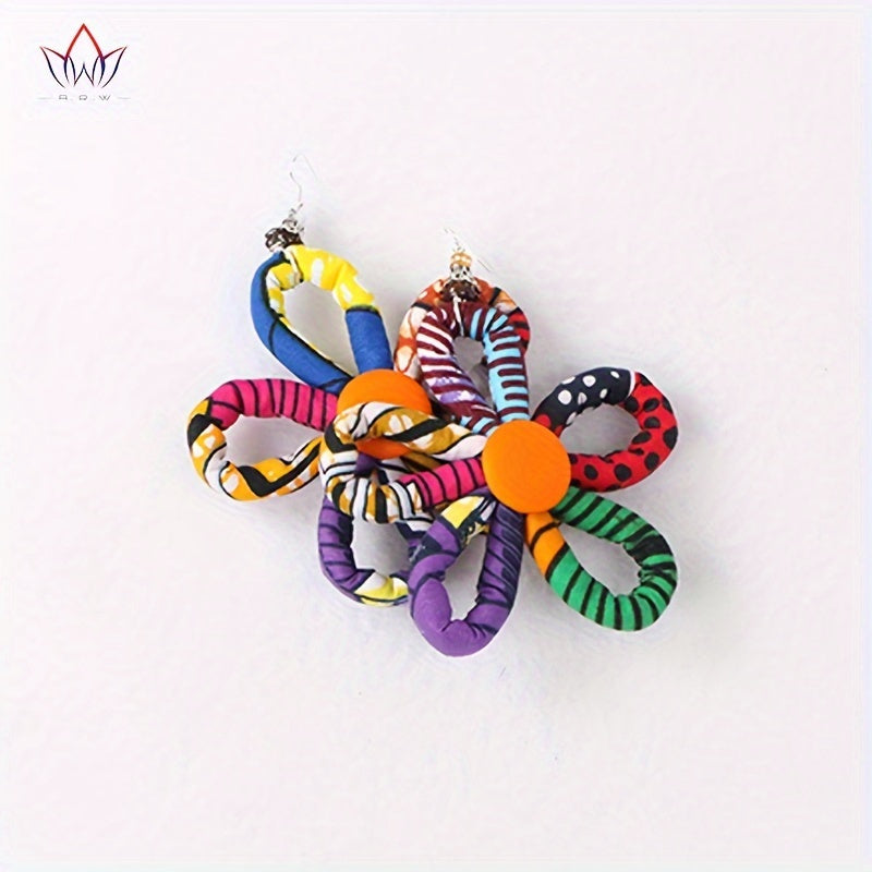 Bohemian Style Flower Dangle Earrings - Colorful Print Cotton Rope with Stainless Steel Hooks, Perfect for Festive Occasions & Everyday Chic