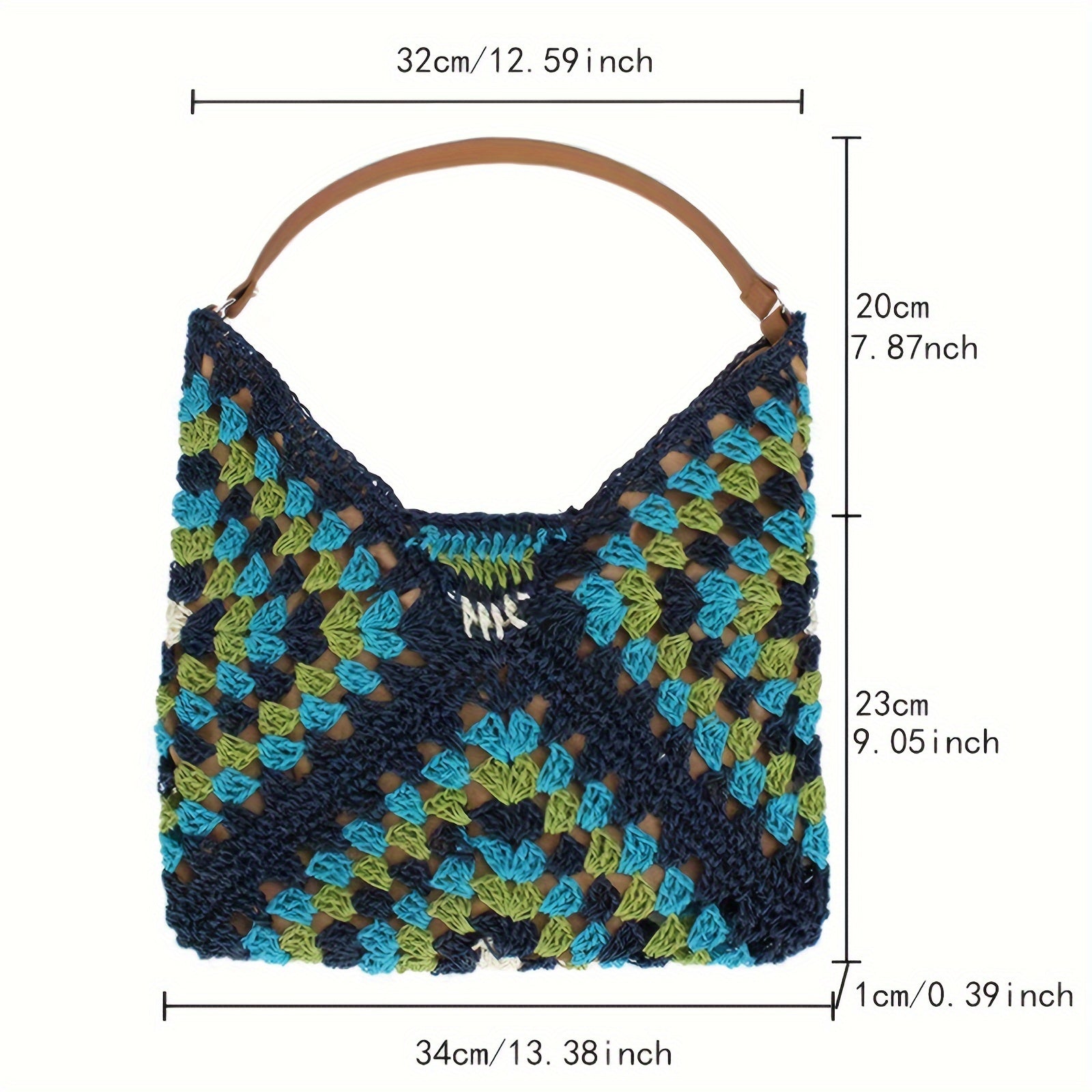 Straw Hobo Beach Tote Bag - Boho Woven Crochet Shoulder Bag, Foldable Handbag for Summer Travel & Vacation