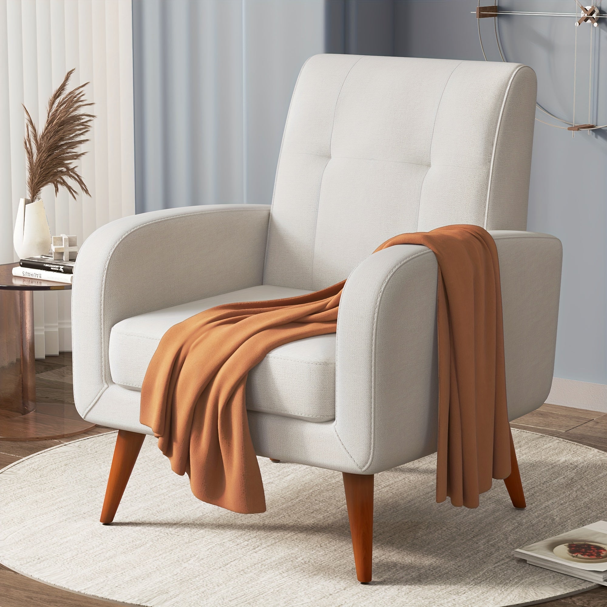 Contemporary Accent Chair, Plush Upholstered Living Room Chair, Single Sofa With Wooden Legs And Lounge Seating, Ideal Armchair For Bedroom, Reading Nook, Or Office